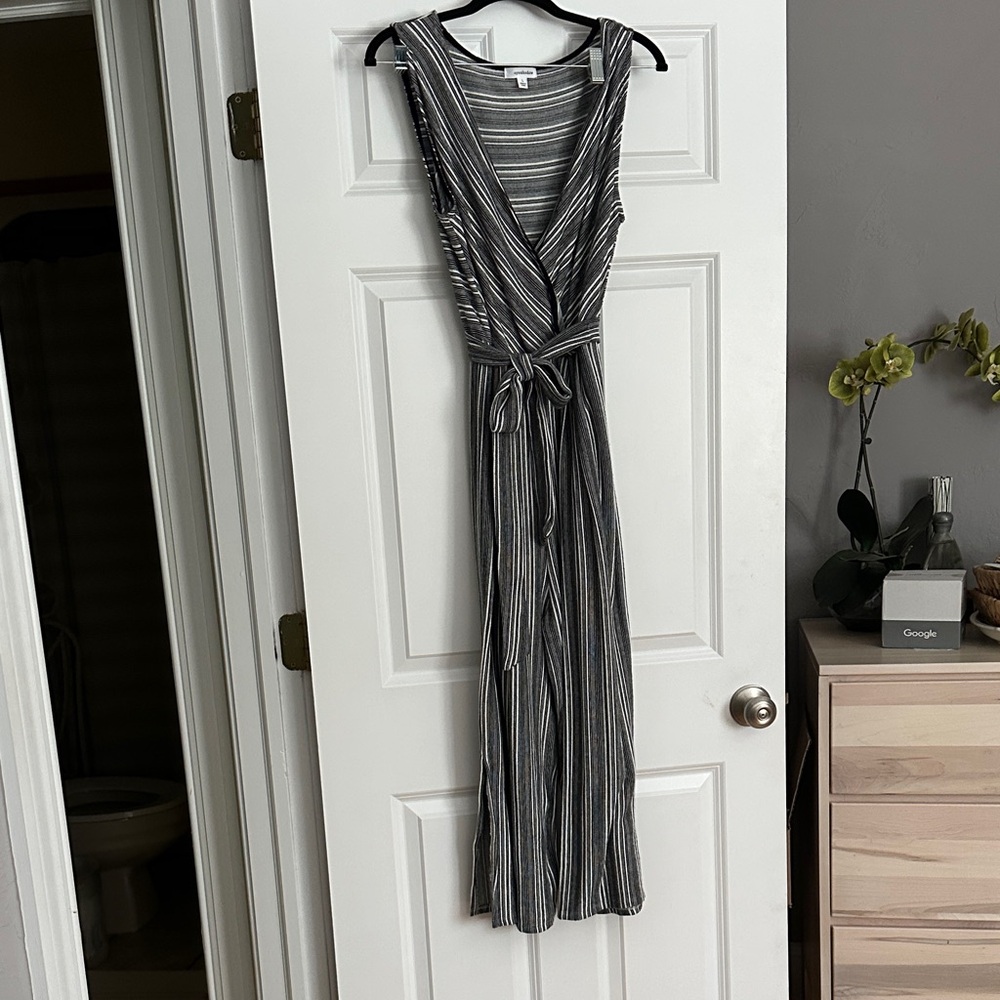 Eyeshadow Black and White Striped Jumpsuit